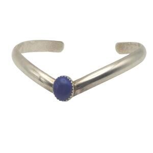 Sterling Silver Cuff Bracelet Lapis Lazuili Stone Signed Nelson Pacheco 6.25"